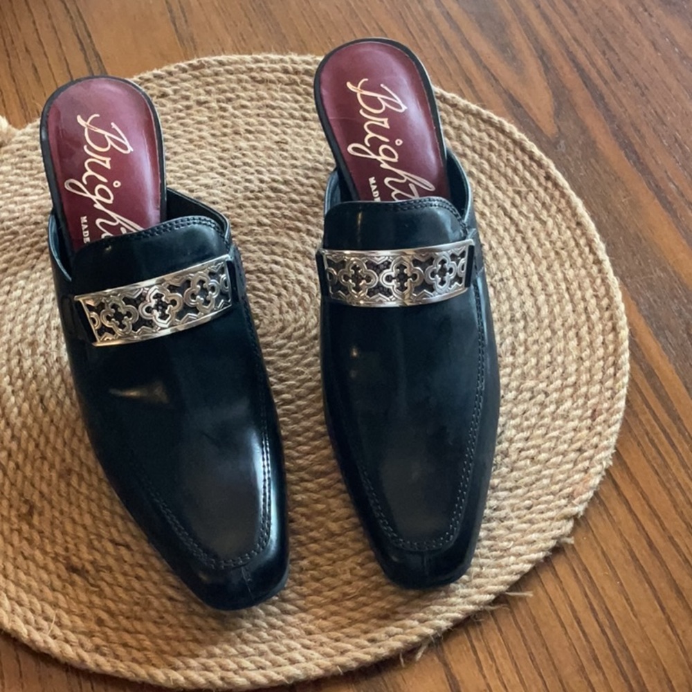 Brighton Black Leather Mules with Silver Accents size 8.5M